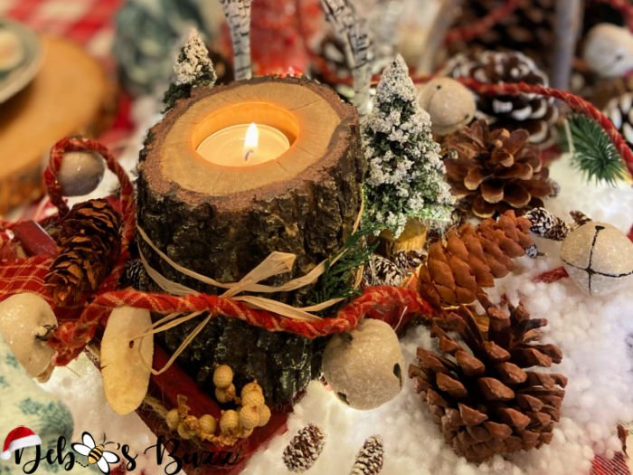 winter-woodland-tablescape-tree-stump-candle